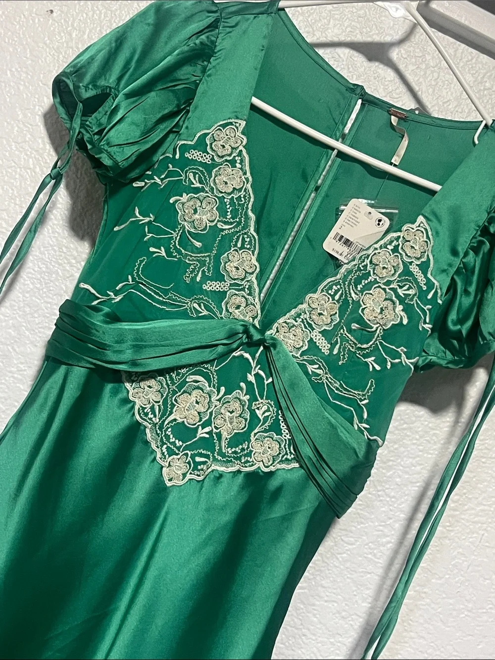 NWT free people Green Embroidered V-Neck Maxi Dress